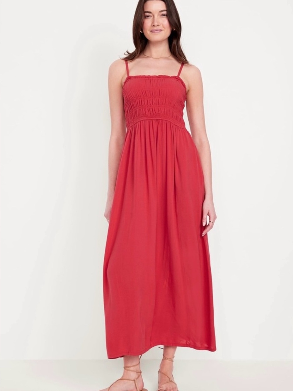 Old Navy Red Smocked Maxi Dress with Spaghetti Straps